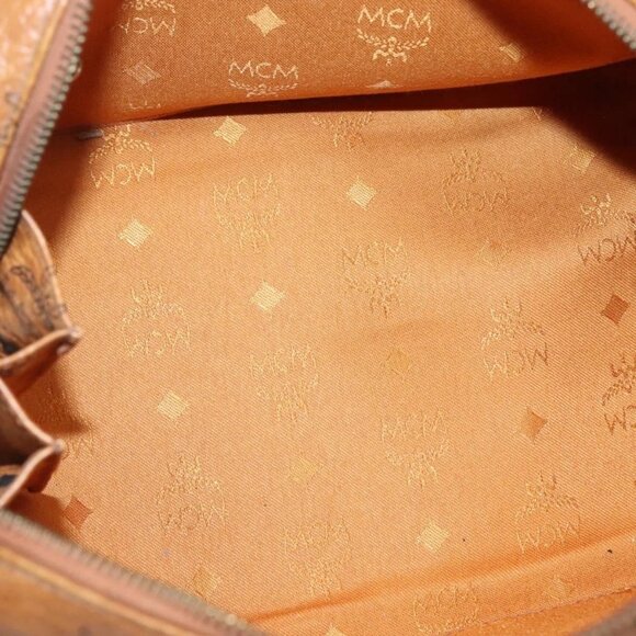 MCM Logogram Vicetos Boston Bag PVC Leather Brown Gold Auth am8629 - Picture 11 of 16